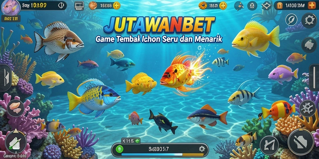 Tangkapan layar JUTAWANBET menampilkan aksi seru dalam menembak ikan.