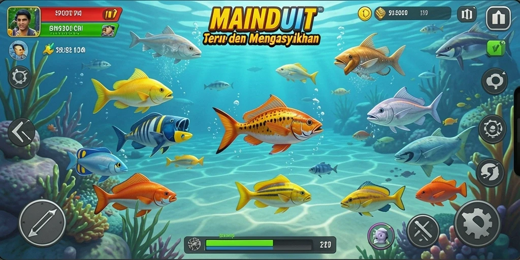 Tampilan gameplay menarik dari MAINDUIT saat menembak ikan.